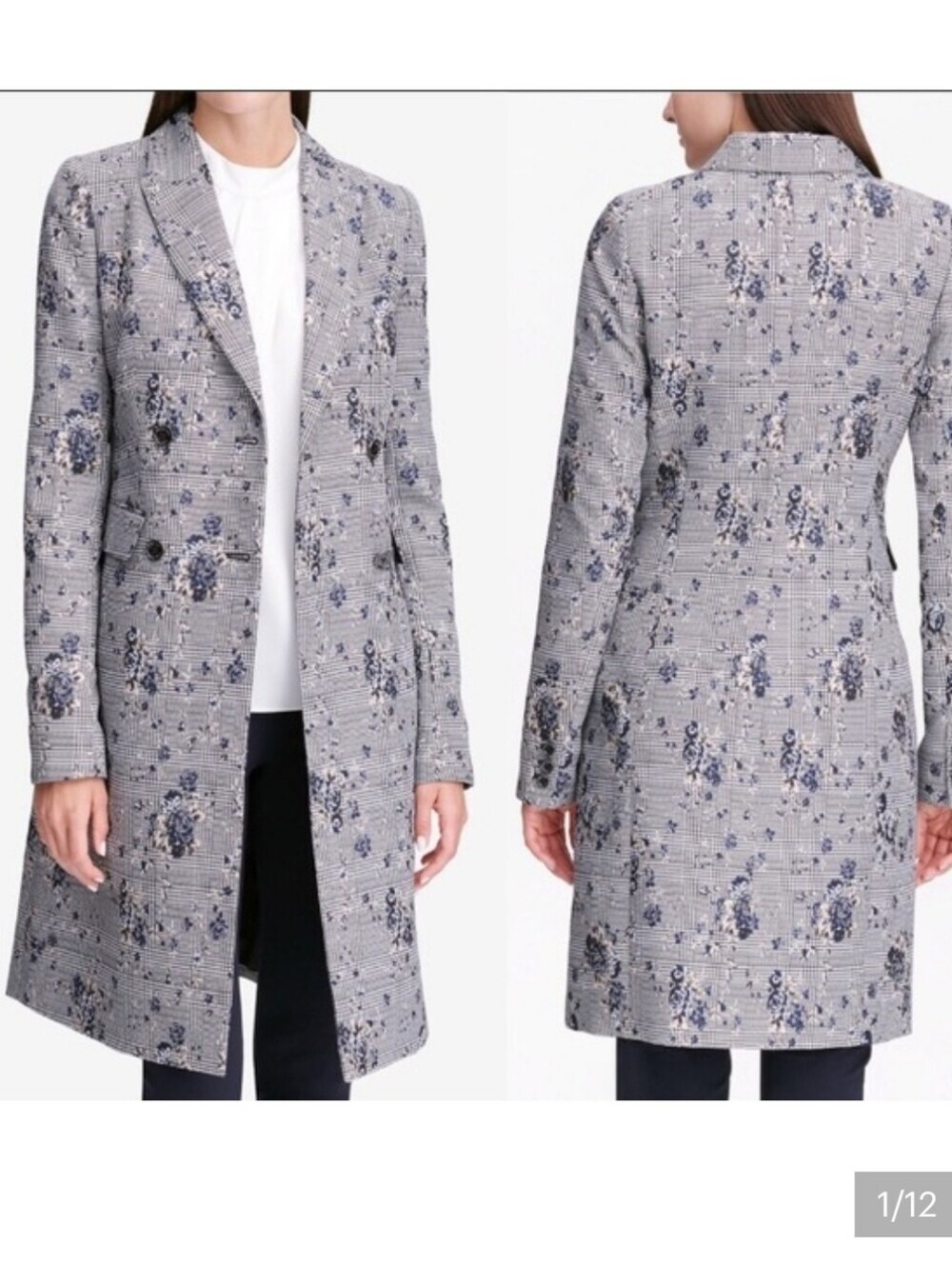 Calvin Klein Double Breastef Plaid Floral Blazer Jacket Size 8